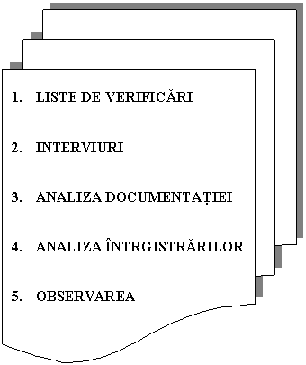 Flowchart: Multidocument: 1. LISTE DE VERIFICARI


2. INTERVIURI


3. ANALIZA DOCUMENTATIEI


4. ANALIZA INTRGISTRARILOR


5. OBSERVAREA
