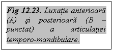 Text Box: Fig 12.23. Luxatie anterioara (A) si posterioara (B - punctat) a articulatiei temporo-mandibulare.