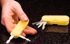 Practical key holder ends the struggle of turning keys in locks by providing a rigid handle for extra leverage.